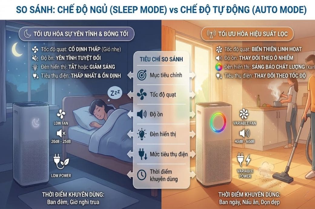 so sánh chế độ sleep mode và auto mode