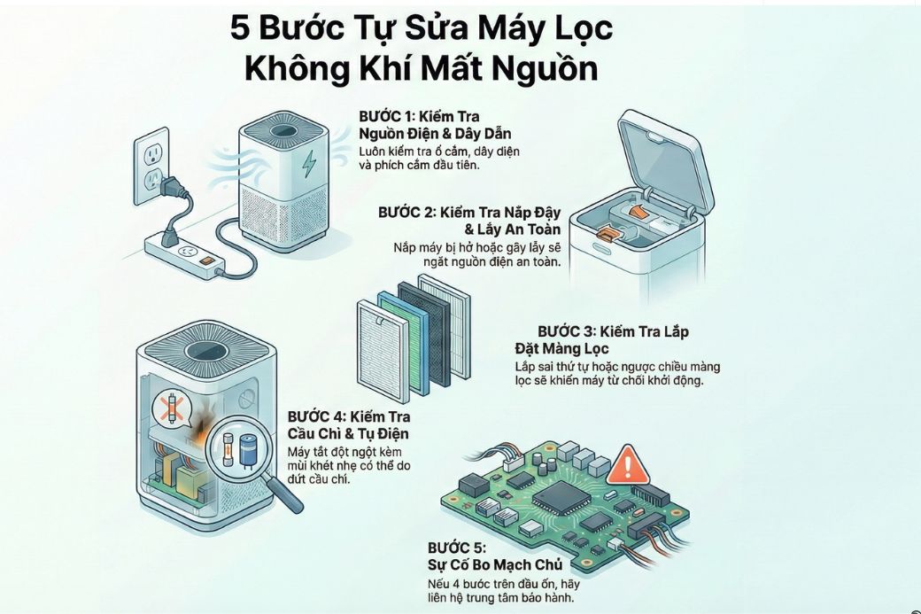 sửa máy lọc không khí không lên nguồn